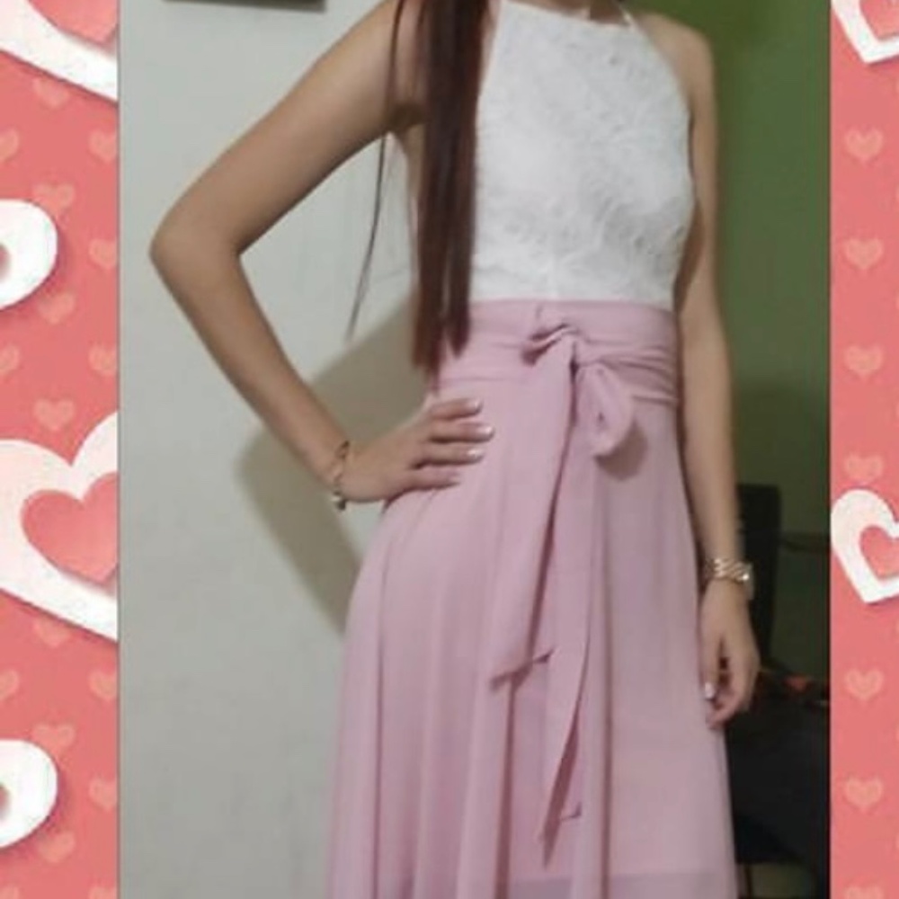 Semi-formal dress for girls Party-Prom White and rosewood color Made in Colombia